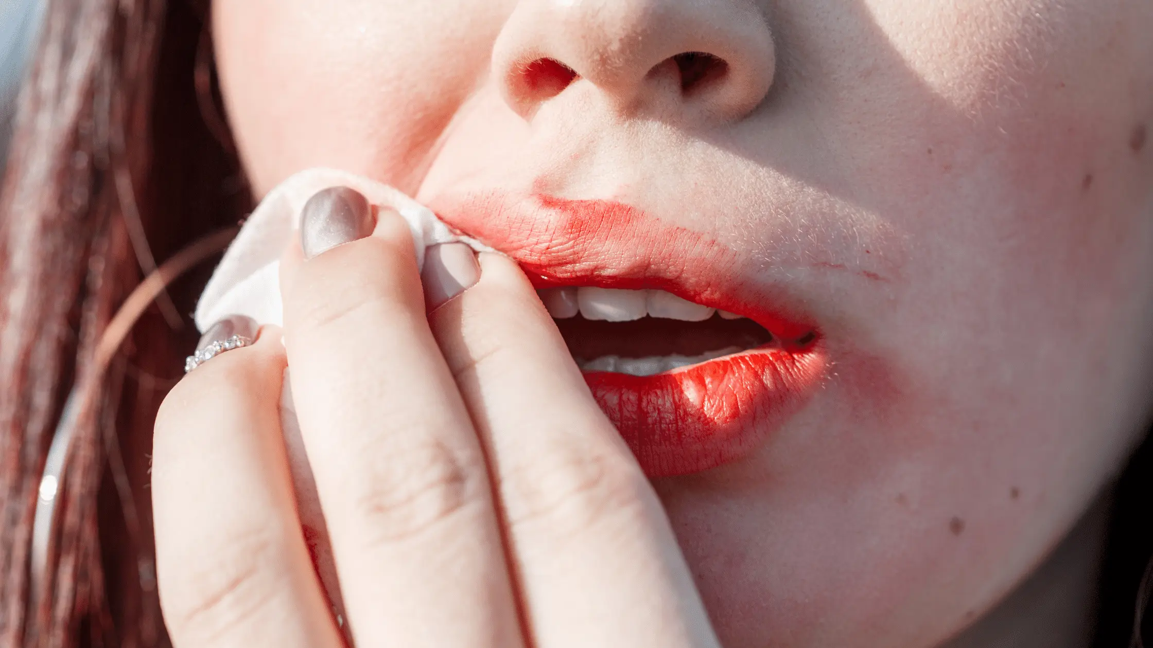 Lady Removing Lipstick