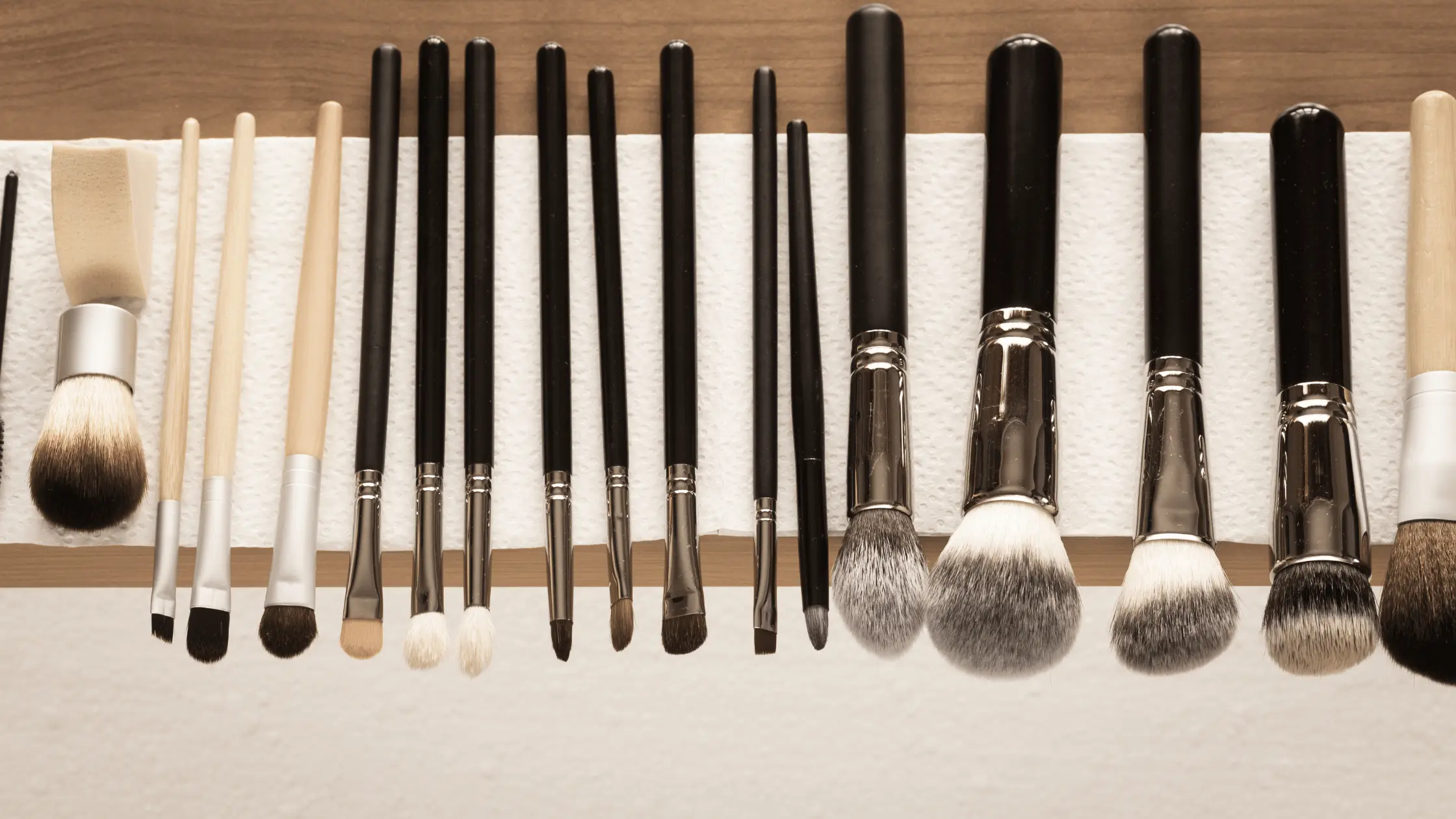 Drying Makeup Brushes on a Towel